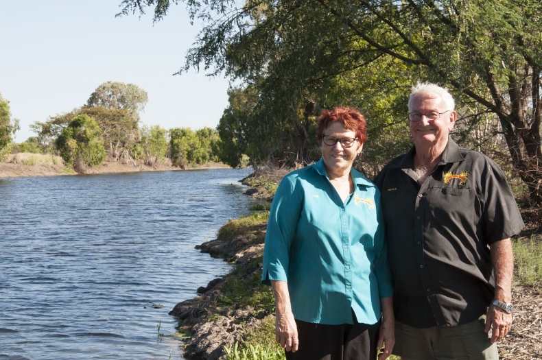 Lynette and Neale Griggs standing next to the restored Crooked waterhole