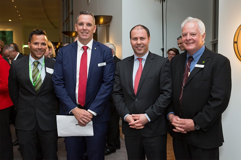 Threatened Species Commissioner, Gregory Andrews, Greening Australia CEO Brendan Foran, Minister for Environment and Energy, Josh Frydenberg and President of Greening Australia, Gordon Davis.