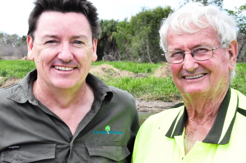 Greening Australia Project Officer, Dr Niall Connolly with landholder Neale.
