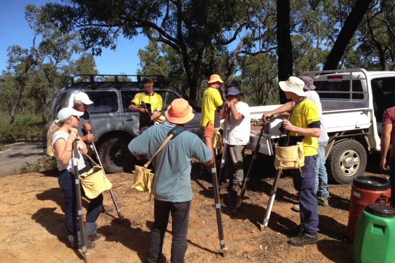 The seeding crew preparing to hand seed.