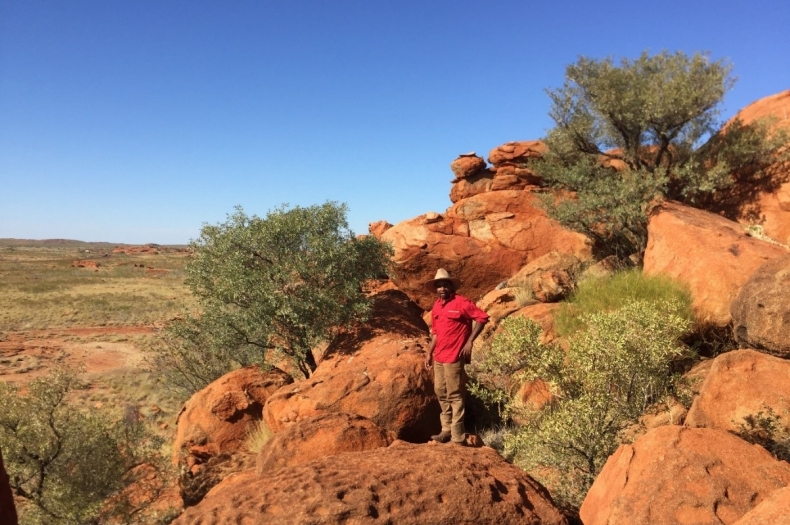 Gaston Stewart looking for signs of Northern Quolls such as scats.