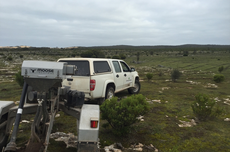 Our state-of-the-art Direct Seeder at work in Coffin Bay National Park.