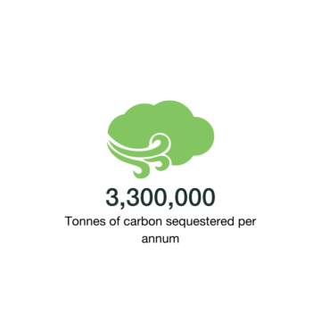 3,300,000 tonnes of carbon sequestered per annum.